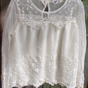 Gorgeous White/Sheer Embroidered Shirt, Made in India